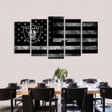 5 Piece Las Vegas Raiders in American Flag Canvas Wall Art