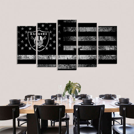 5 Piece Las Vegas Raiders in American Flag Canvas Wall Art