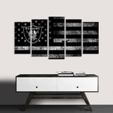 5 Piece Las Vegas Raiders in American Flag Canvas Wall Art