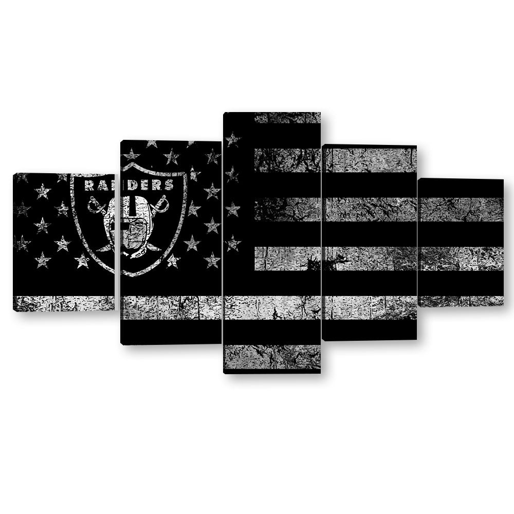 5 Piece Las Vegas Raiders in American Flag Canvas Wall Art