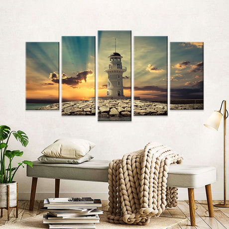 Sunset Lighthouse Beacon 5-piece Canvas Wall Art