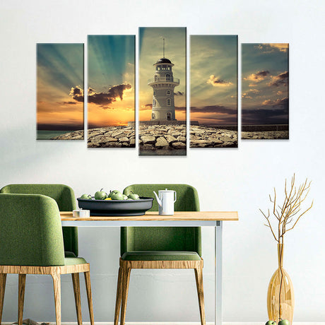 Sunset Lighthouse Beacon 5-piece Canvas Wall Art