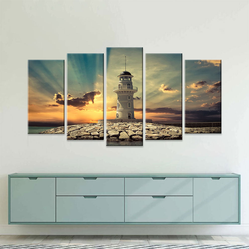 Sunset Lighthouse Beacon 5-piece Canvas Wall Art