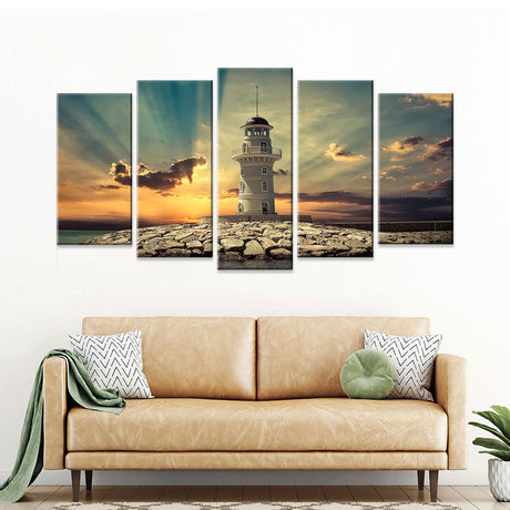 Sunset Lighthouse Beacon 5-piece Canvas Wall Art