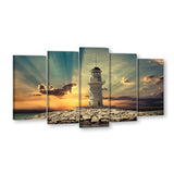 Sunset Lighthouse Beacon 5-piece Canvas Wall Art