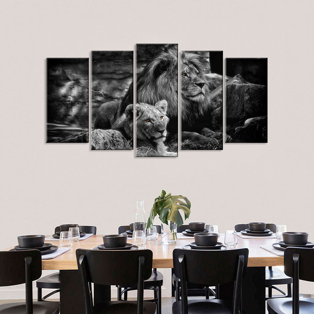 5 Piece Lion and Lioness Canvas Wall Art