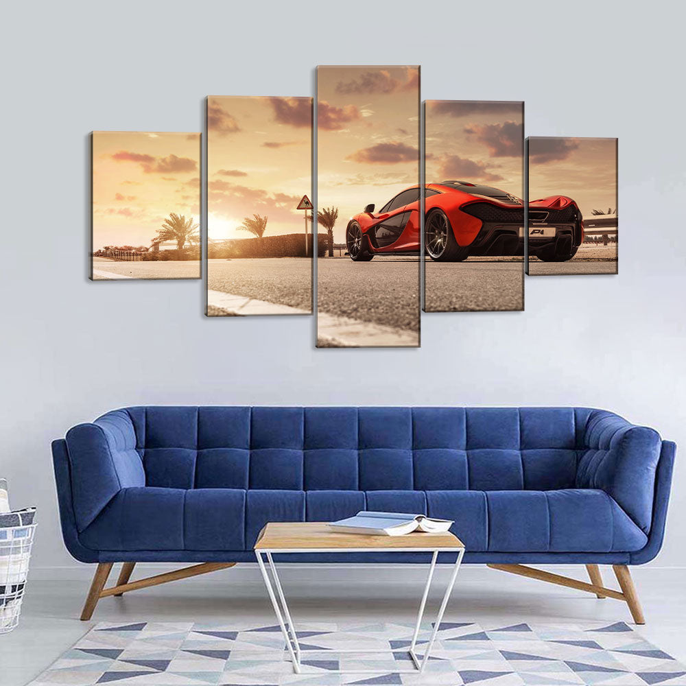 5 Piece McLaren P1 In Sunset Canvas Wall Art