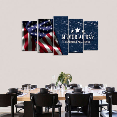 5 Piece Memorial Day – American Flag Canvas Wall Art