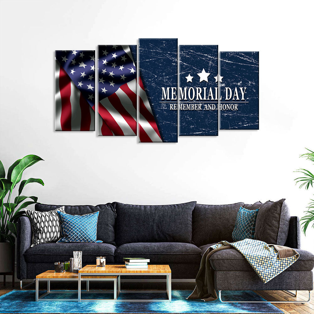 5 Piece Memorial Day – American Flag Canvas Wall Art