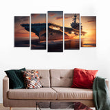 5 Piece Military Aircraft Carrier in Sunset Canvas Wall Art