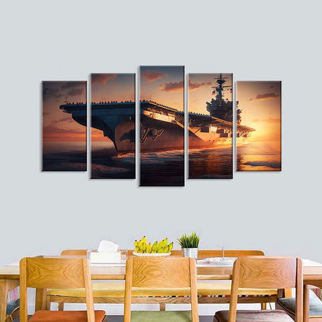 5 Piece Military Aircraft Carrier in Sunset Canvas Wall Art