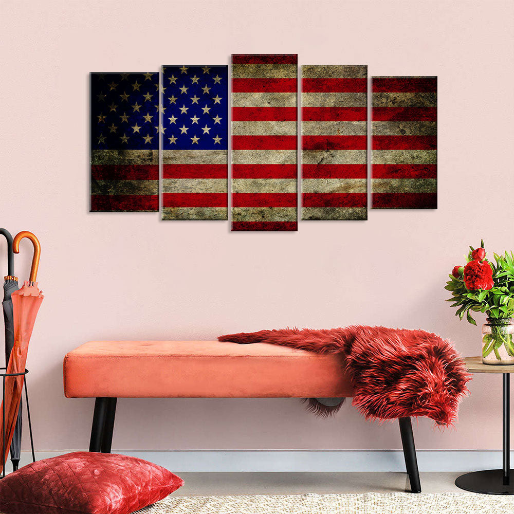 5 Piece Modern American Flag Canvas Wall Art