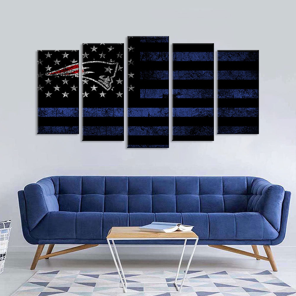 5 Piece New England Patriots in American Flag Canvas Wall Art