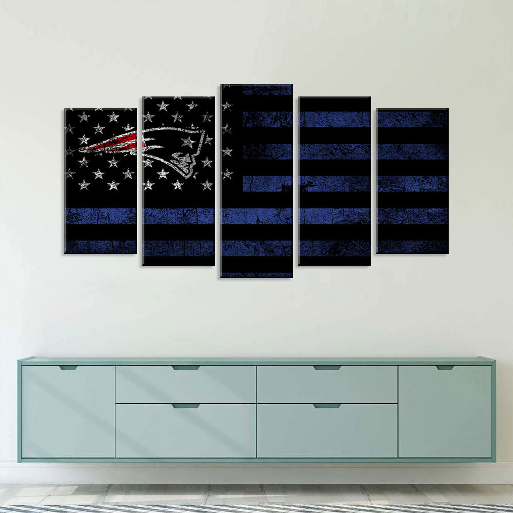 5 Piece New England Patriots in American Flag Canvas Wall Art