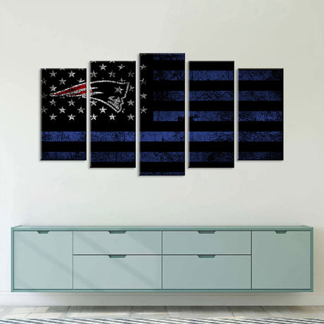 5 Piece New England Patriots in American Flag Canvas Wall Art