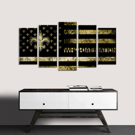 5 Piece New Orleans Saints in American Flag Canvas Wall Art