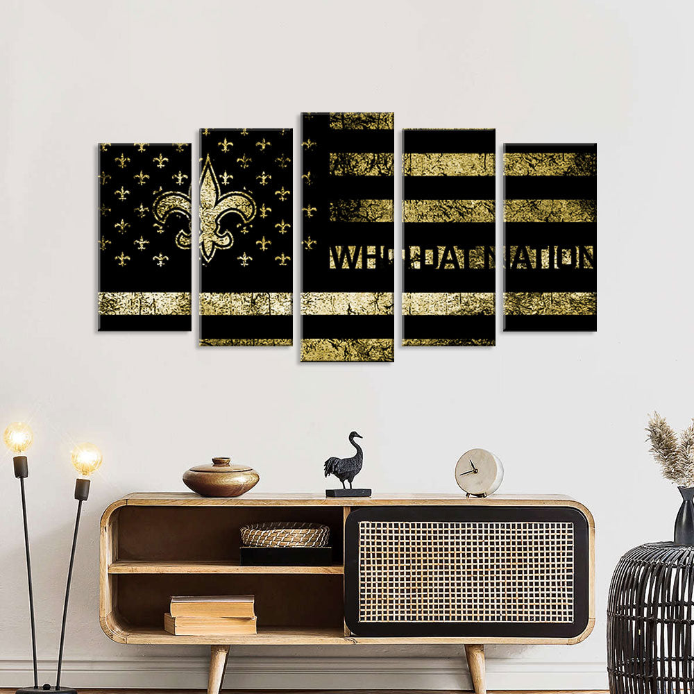 5 Piece New Orleans Saints in American Flag Canvas Wall Art