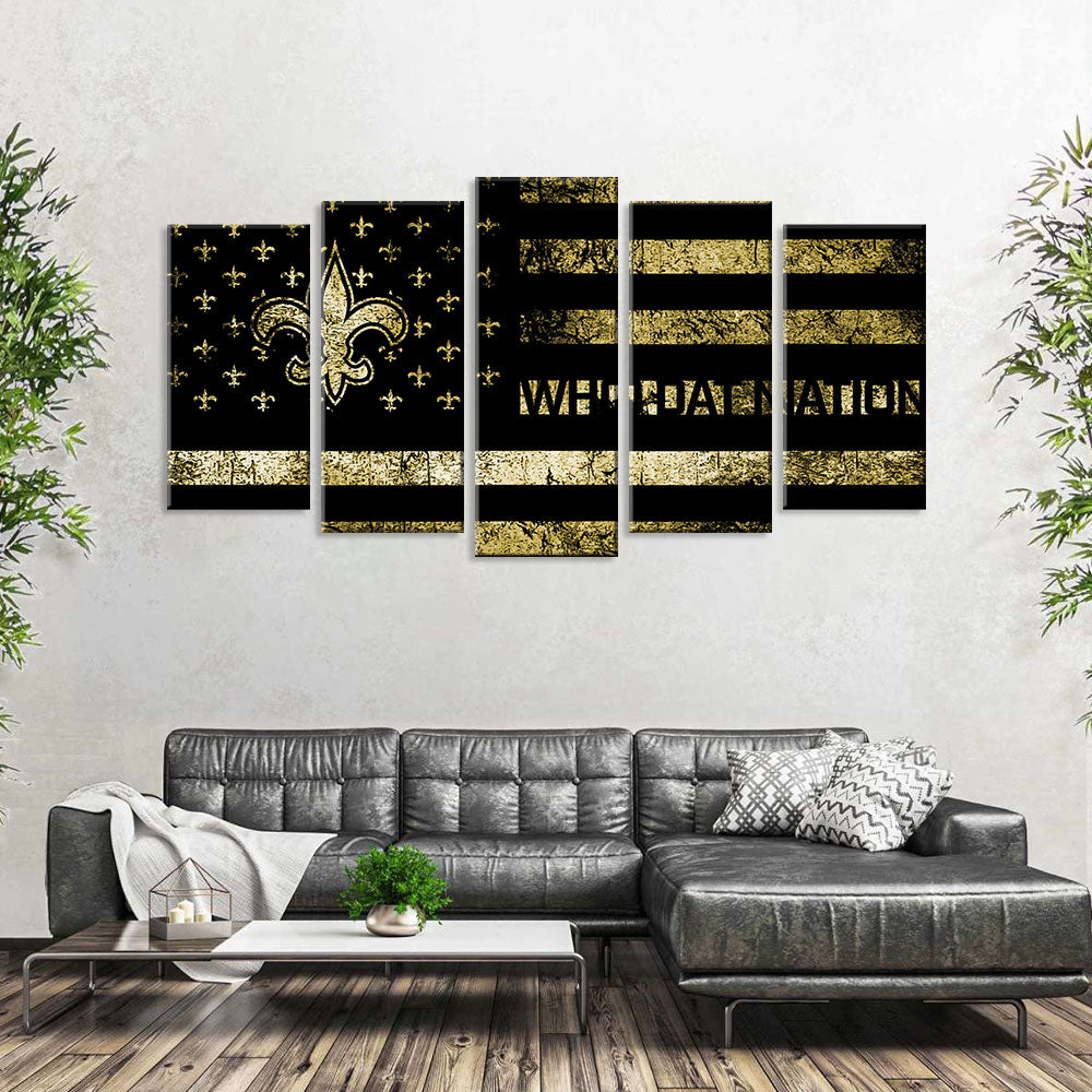 5 Piece New Orleans Saints in American Flag Canvas Wall Art