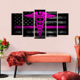 5 Piece Nurse Symbol w/ American Flag Canvas Wall Art