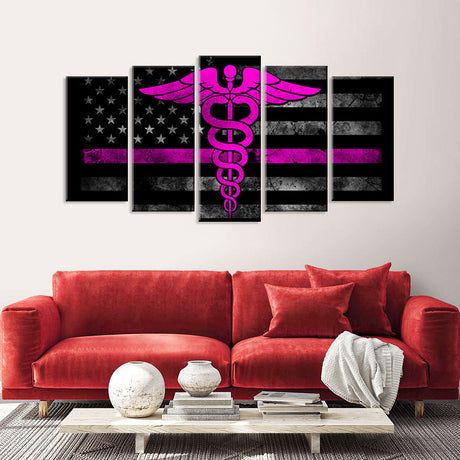 5 Piece Nurse Symbol w/ American Flag Canvas Wall Art