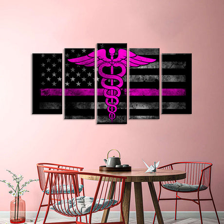 5 Piece Nurse Symbol w/ American Flag Canvas Wall Art