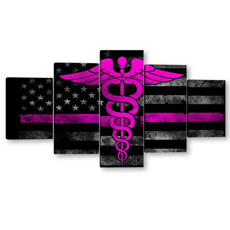 5 Piece Nurse Symbol w/ American Flag Canvas Wall Art