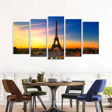 5-Piece Paris Eiffel Tower Sunset Canvas Wall Art