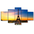 5-Piece Paris Eiffel Tower Sunset Canvas Wall Art