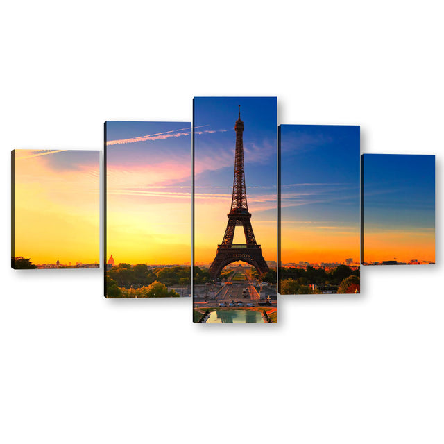 5-Piece Paris Eiffel Tower Sunset Canvas Wall Art