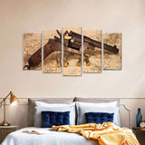5 Piece Pistol on Vintage World Map Canvas Wall Art