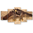 5 Piece Pistol on Vintage World Map Canvas Wall Art
