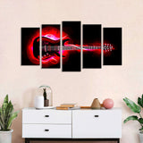 5 Piece Red Electric Guitar on Black Canvas Wall Art