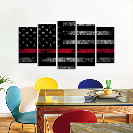 5 Piece Red Line American Flag Canvas Wall Art