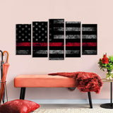 5 Piece Red Line American Flag Canvas Wall Art