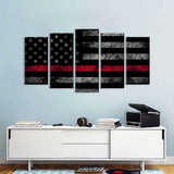 5 Piece Red Line American Flag Canvas Wall Art