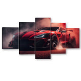 5 Piece Red Sports Car Drifting Canvas Wall Art