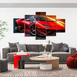 5 Piece Red Sports Car In Rain Canvas Wall Art