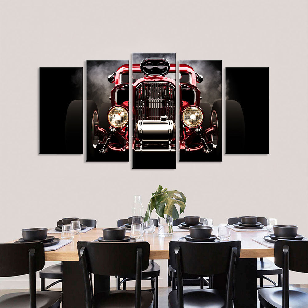 5 Piece Red Vintage Car Canvas Wall Art