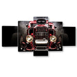 5 Piece Red Vintage Car Canvas Wall Art