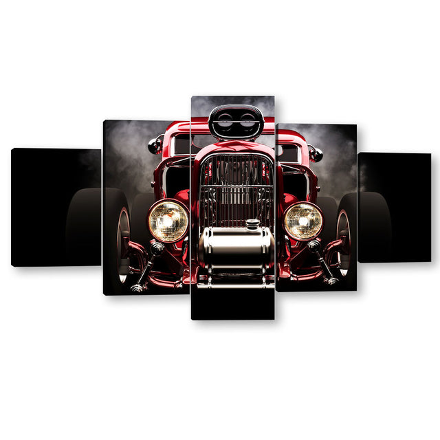 5 Piece Red Vintage Car Canvas Wall Art