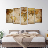 5 Piece Retro World Map Canvas Wall Art