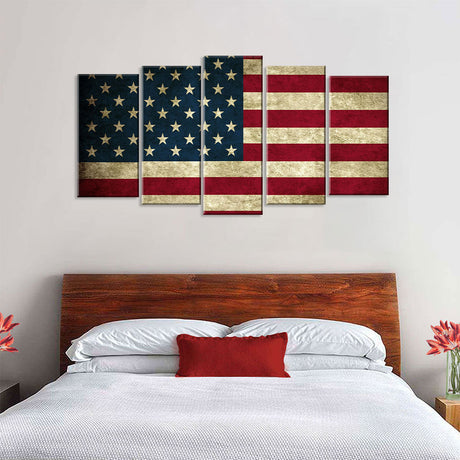 5 Piece Rustic American Flag Canvas Wall Art