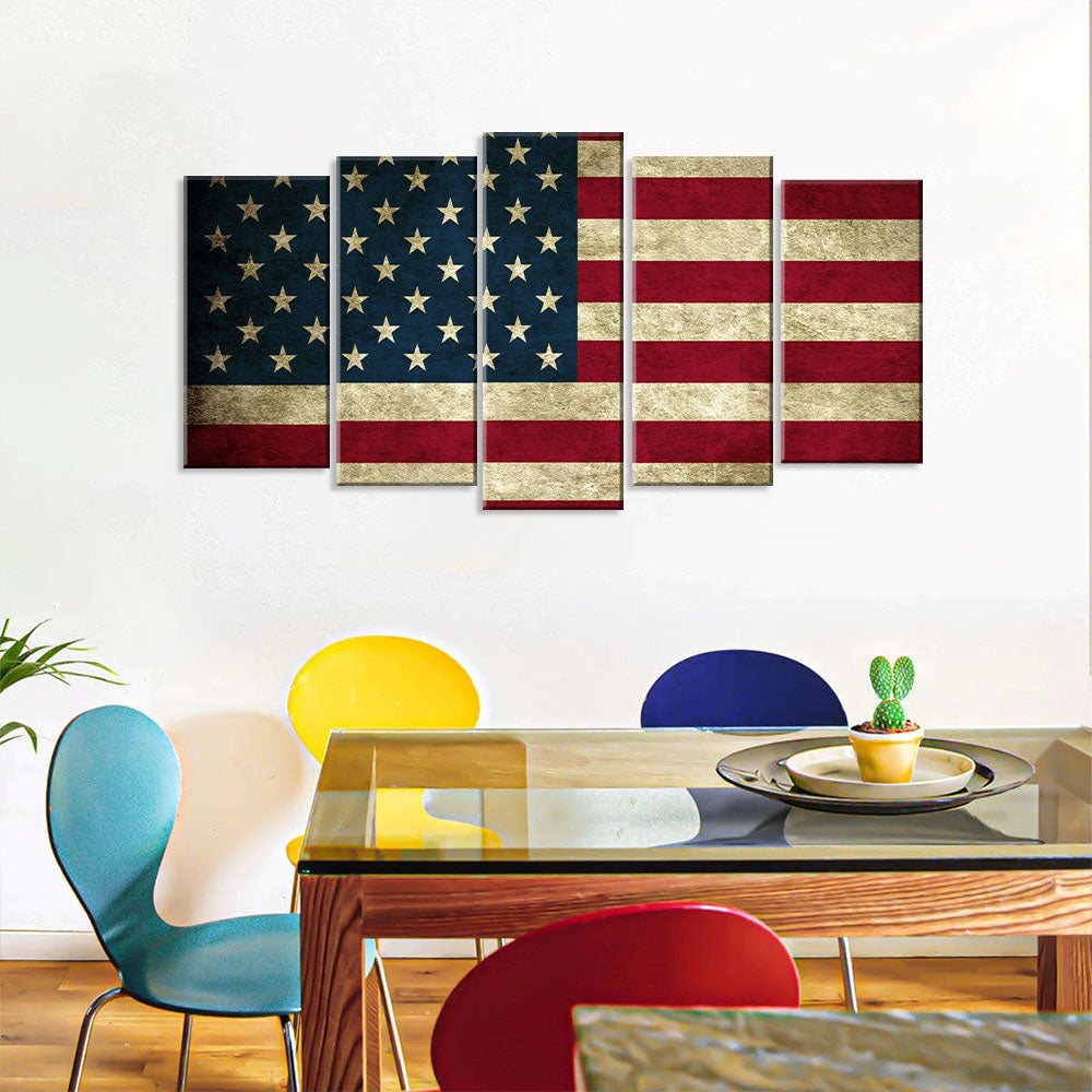 5 Piece Rustic American Flag Canvas Wall Art