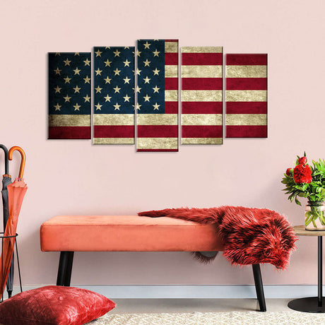 5 Piece Rustic American Flag Canvas Wall Art