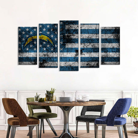 5 Piece San Diego Chargers in American Flag Canvas Wall Art