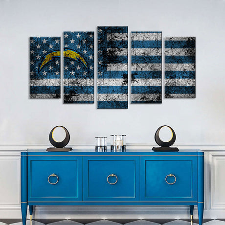 5 Piece San Diego Chargers in American Flag Canvas Wall Art