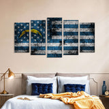 5 Piece San Diego Chargers in American Flag Canvas Wall Art