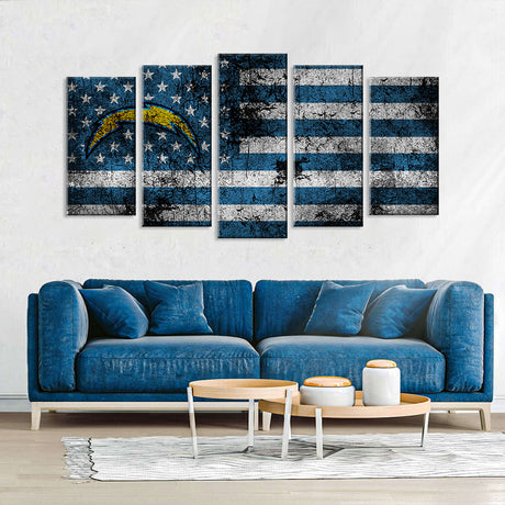 5 Piece San Diego Chargers in American Flag Canvas Wall Art