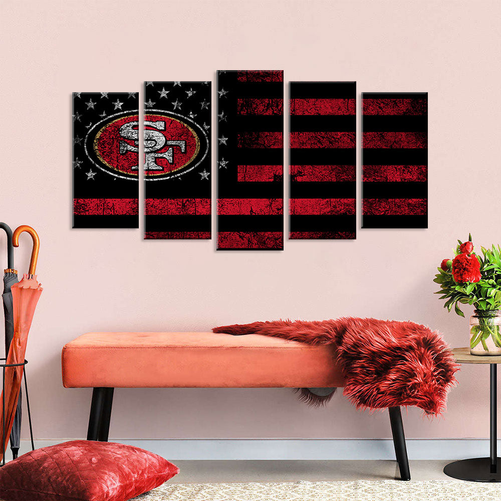 5 Piece San Francisco 49ers in American Flag Canvas Wall Art