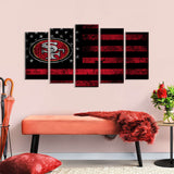 5 Piece San Francisco 49ers in American Flag Canvas Wall Art